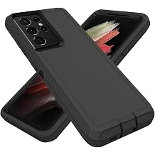 for Samsung Galaxy S21 Ultra Case, Heavy Duty Protective Case Dustproof Shockproof Drop Protection, 3 in 1 Rugged Cover for Samsung Galaxy S21 Ultra 6.8 inch Black