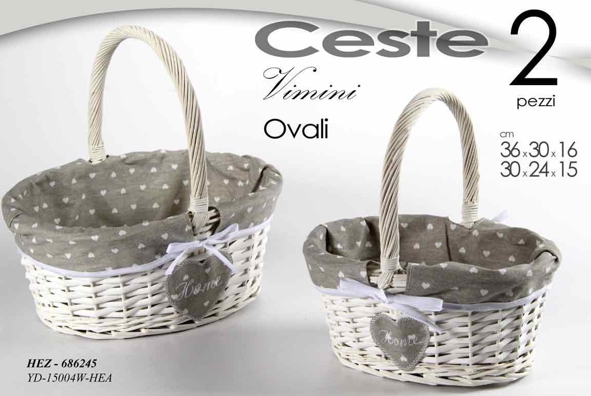 SET 2 CESTE OVALI IN VIMINI DECORO FIOCCO H 15-16 CM