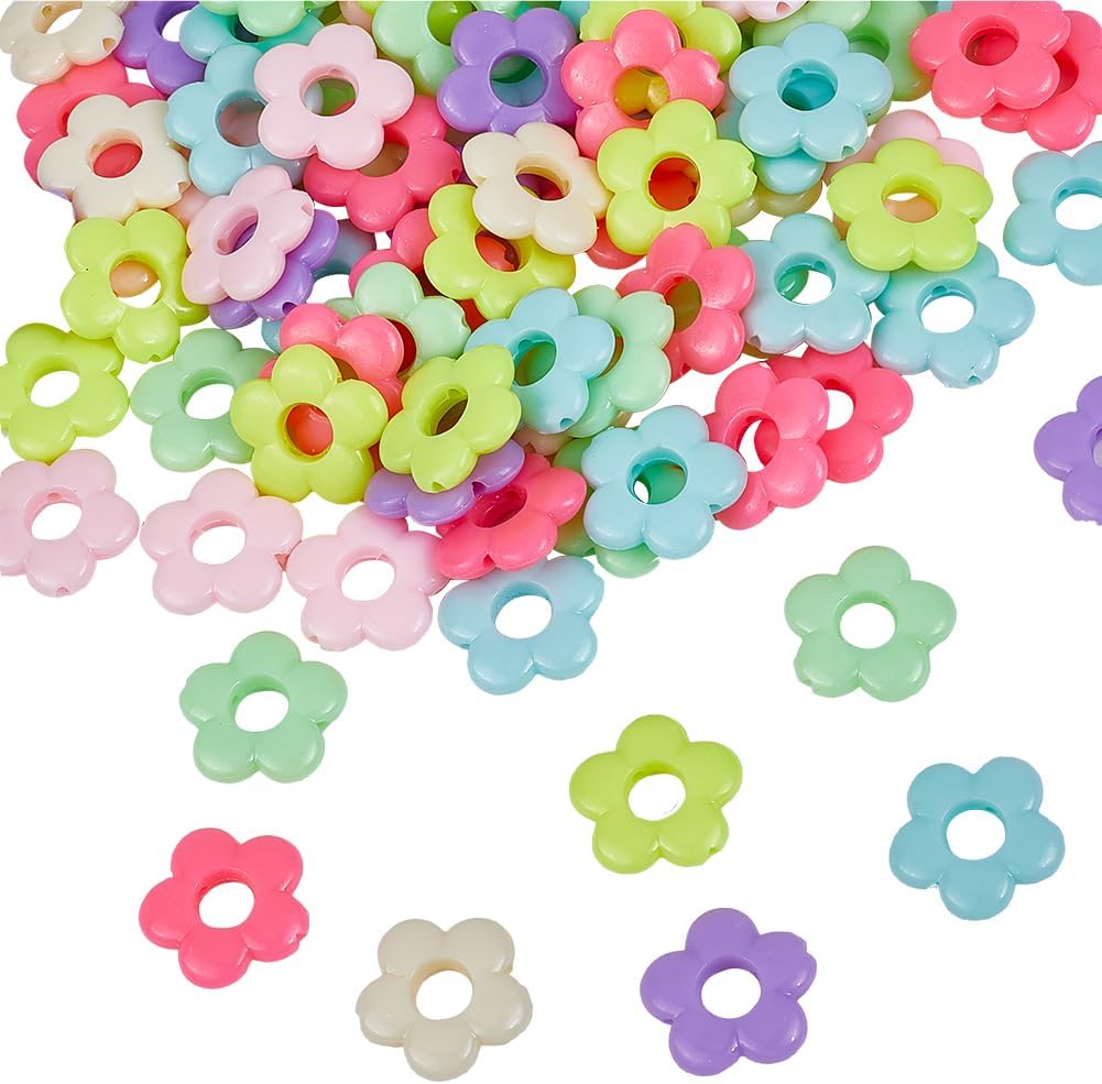 100Pcs Acrylic Flower Beads Hollow Flower Shaped Bead Spacers Opaque Colorful Mixed Color Floral Loose Bead for Jewelry Making Rainbow Bracelets Necklaces Earrings Supplies Adult
