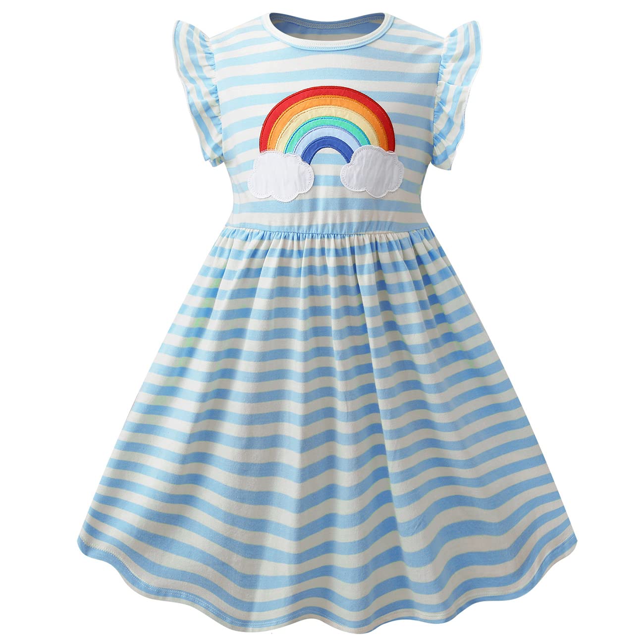 VASCHY Dress for Girls,Cute Girls Ruffle Sleeve Princess Party Outfit Clothes,Toddler/Little/Big Kid Girls Clothing