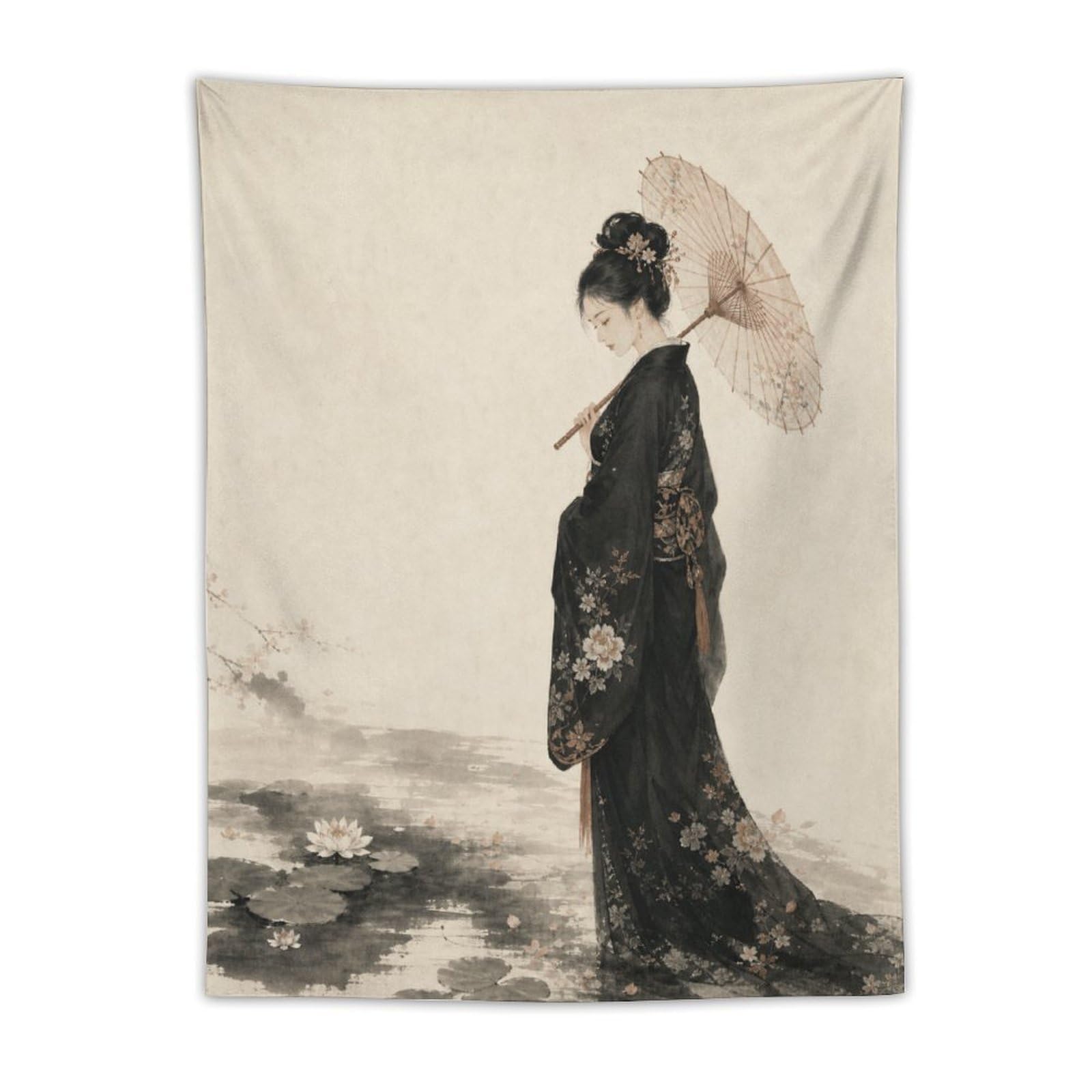 H3B8U2Y5 Woman with Parasol Wall Tapestry, Ukiyo-e Style, Dorm Room