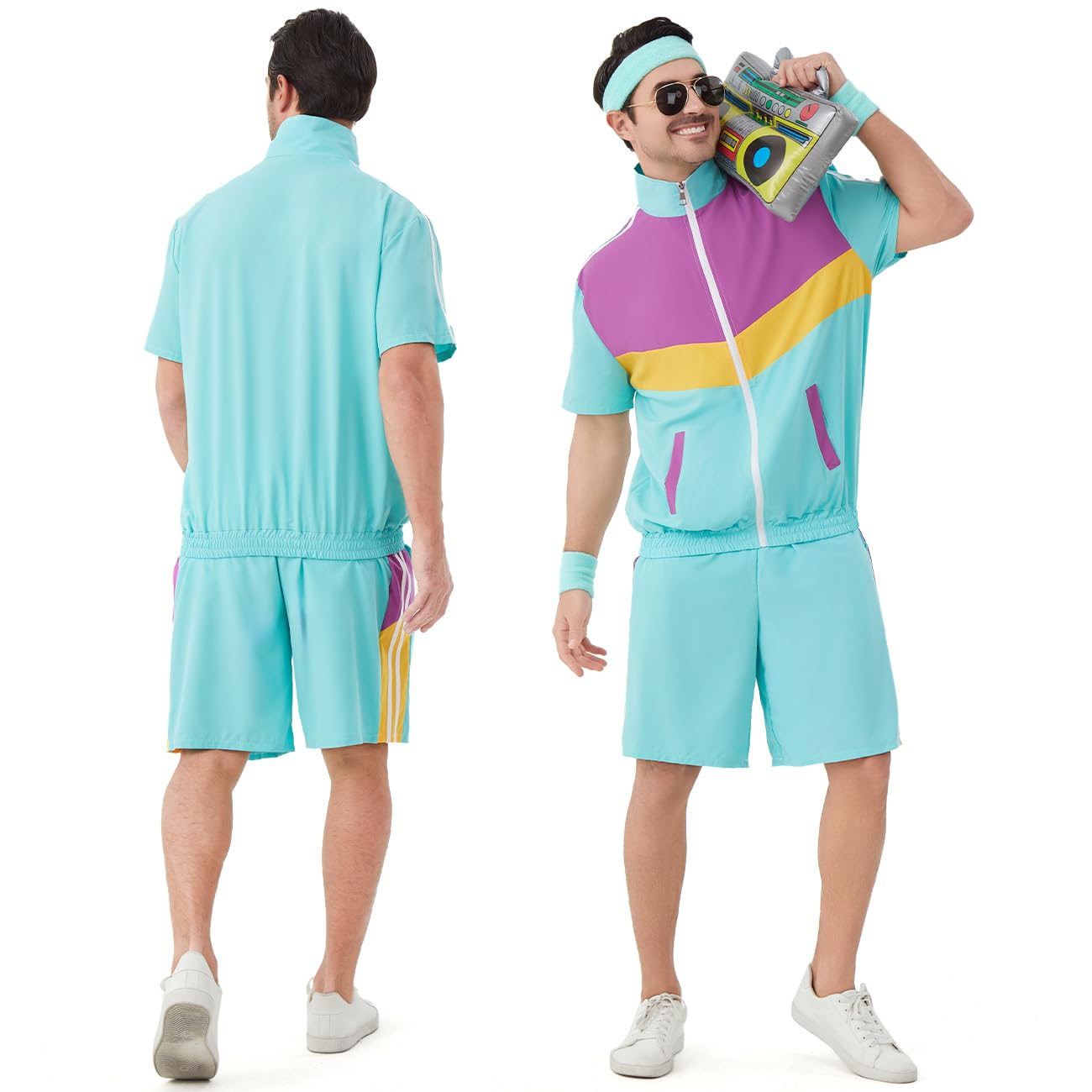 Disfraz de los años 80 y 90 para hombre, chándal y pantalones cortos para hombre, chaqueta retro de los años 80, 90, disfraz para fiesta