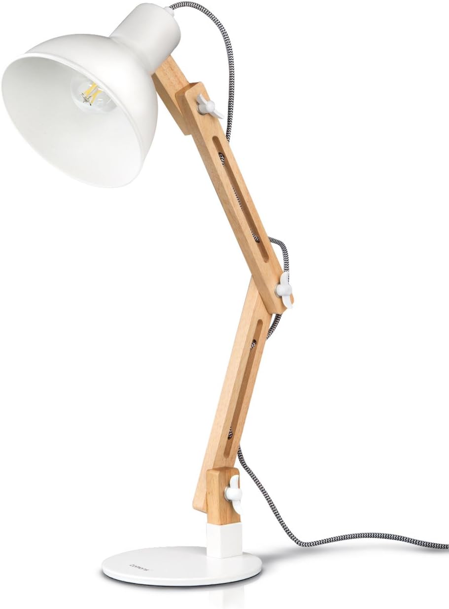 Lampe De Bureau LED Tomons Bras Réglable - Lampe Lecture Protection Yeux Bois Et Métal