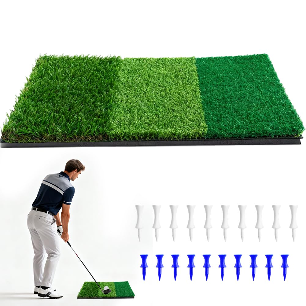 Tappetino da golf 3 in 1, 60 x 30 cm, con Lie strette, Rough e Fairway, per interni ed esterni, tappetino portatile da golf per guida, scheggiatura e allenamento