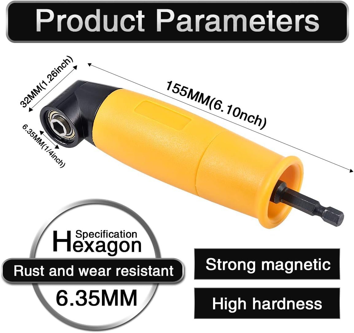 Taladro de Ángulo Recto, 90 Grados de Ángulo Recto Conductor de Extensión de Potencia Destornillador Taladro Accesorio 1/4 Pulgadas Hexagonal Socket Destornillador Titular Adaptador