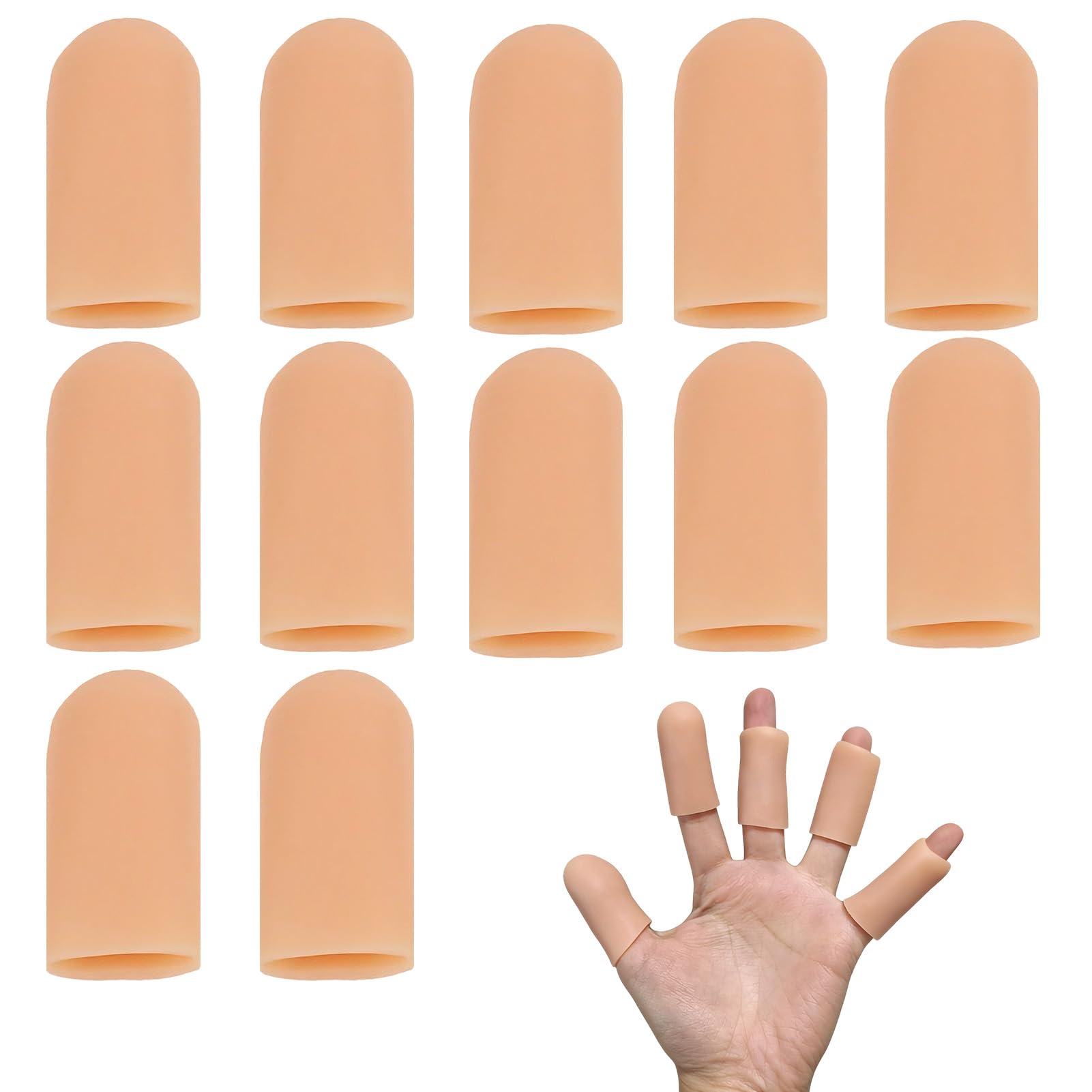 Protège-Doigts en Silicone, 12 PCS Pansements Doigts, Protection Contre Les blessures aux, Protection du Bout des Doigts Imperméables, Convient au Pouce(Couleur Chair)
