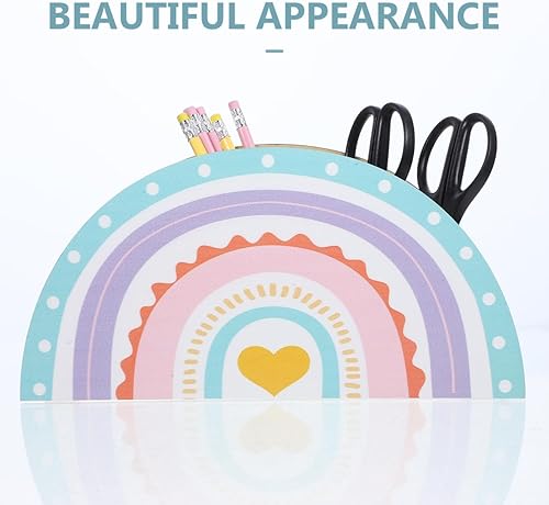 Miniatura 2 de Soporte para lápices de arco iris bohemio, organizador de bolígrafos de madera, contenedor de escritorio para brochas de maquillaje, crayón,