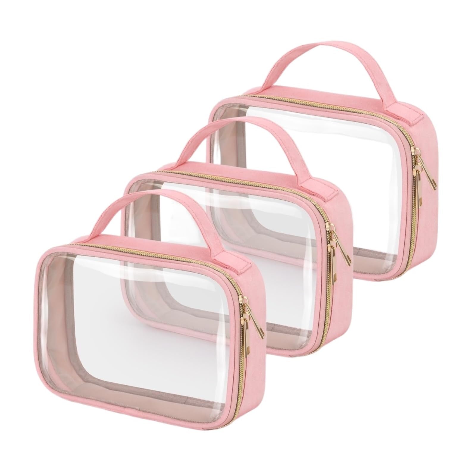 Porta Trucchi Pochette Trucchi Borsa Da Toilette Borsa Cosmetica Trasparente Con Manico Borsa Da Toilette Trasparente Trousse Trucchi Donna(Pink,20cm-3)