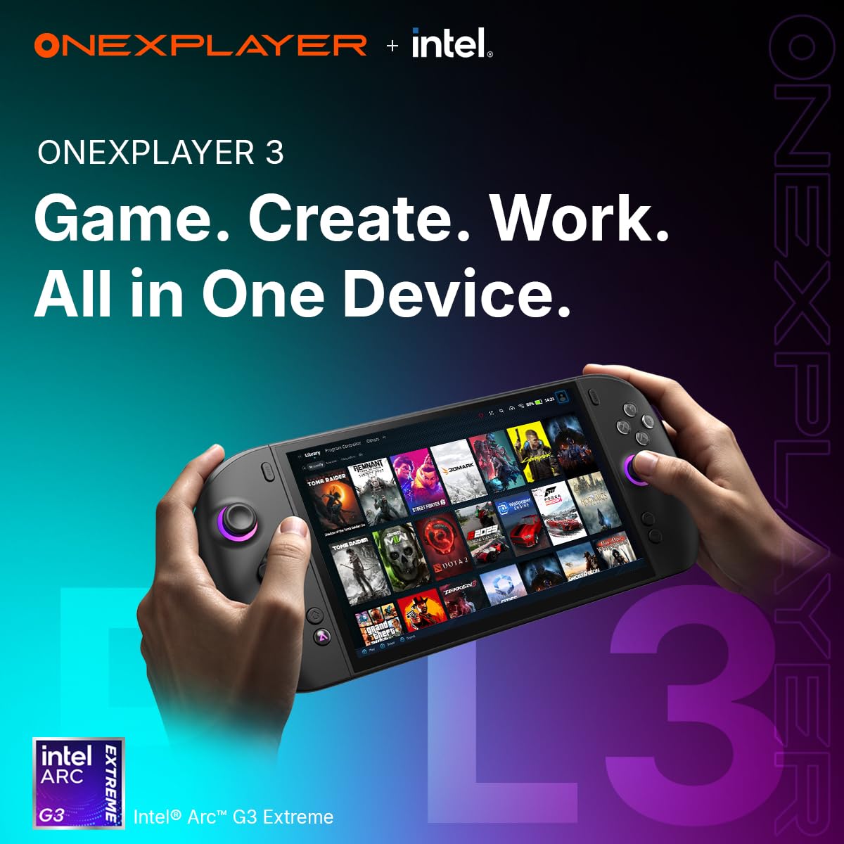 OneXPlayer 3 Mini PC Dotato di Intel Arc G3 Extreme e scheda grafica B390 | Display AMOLED VRR da 8,8 pollici a 144 Hz, tastiera magnetica, Wi-Fi 7 per giochi AAA (24 GB di RAM + SSD da 1 TB)