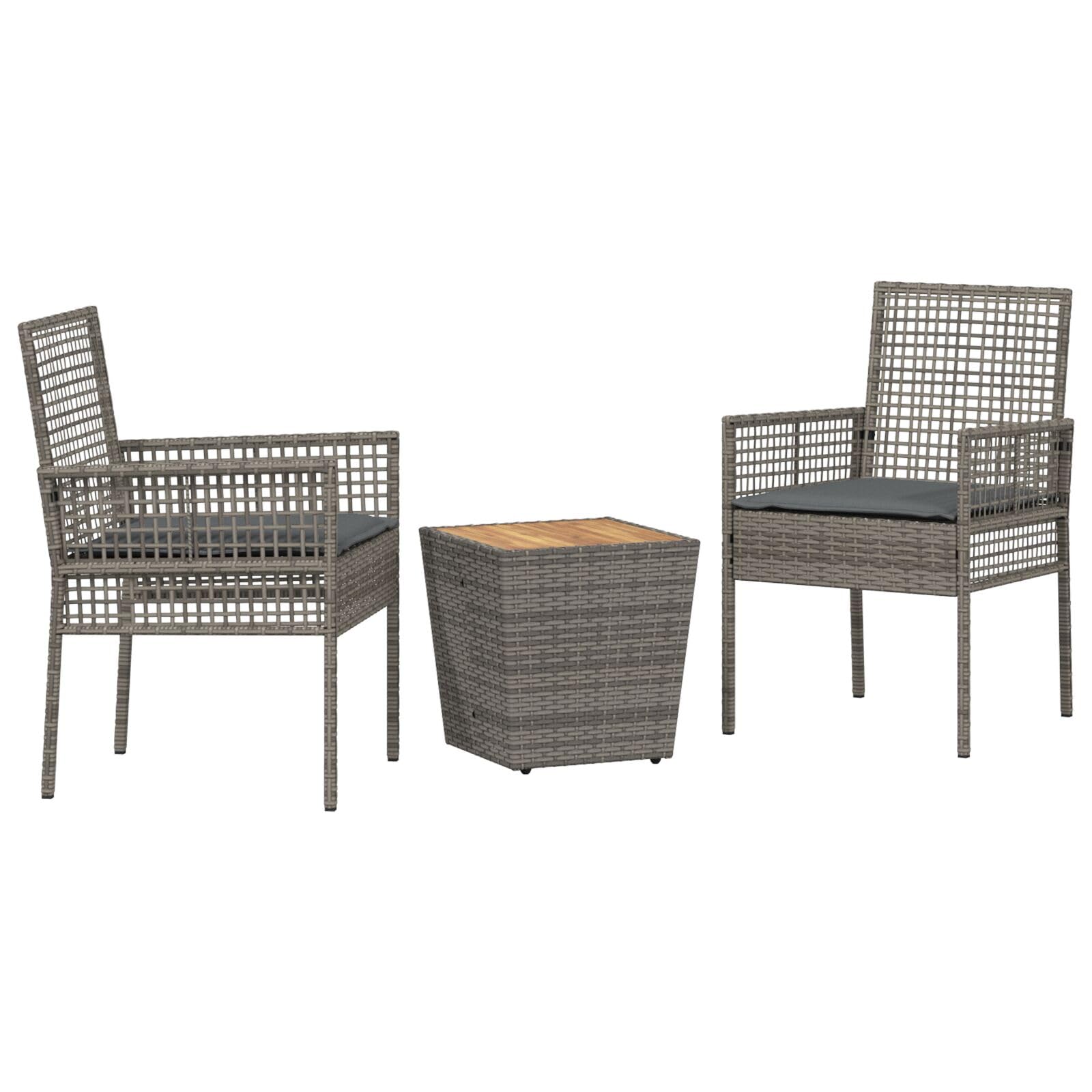 LAPOOH Set Bistro da Giardino 3 Pezzi con Cuscini Grigio in Polyrattan,Set da Bistrot,Set da Bistrot per Giardino,Set di Giardino-3334961