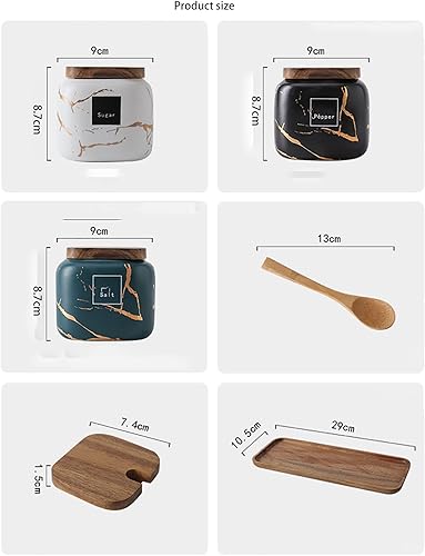 Miniatura 4 de KIDYBELL Tarros de especias de cerámica Juego de tarros de condimentos de porcelana Caja de condimentos de cerámica de mármol, 3 macetas de