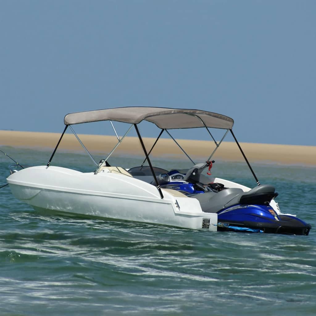 3-Bow Bimini Top Grigio 183 x 180 x 137 cm con pannelli laterali, tettuccio parasole impermeabile in 100% poliestere con rivestimento in PU, telaio in alluminio e raccordi in acciaio inox 316 per