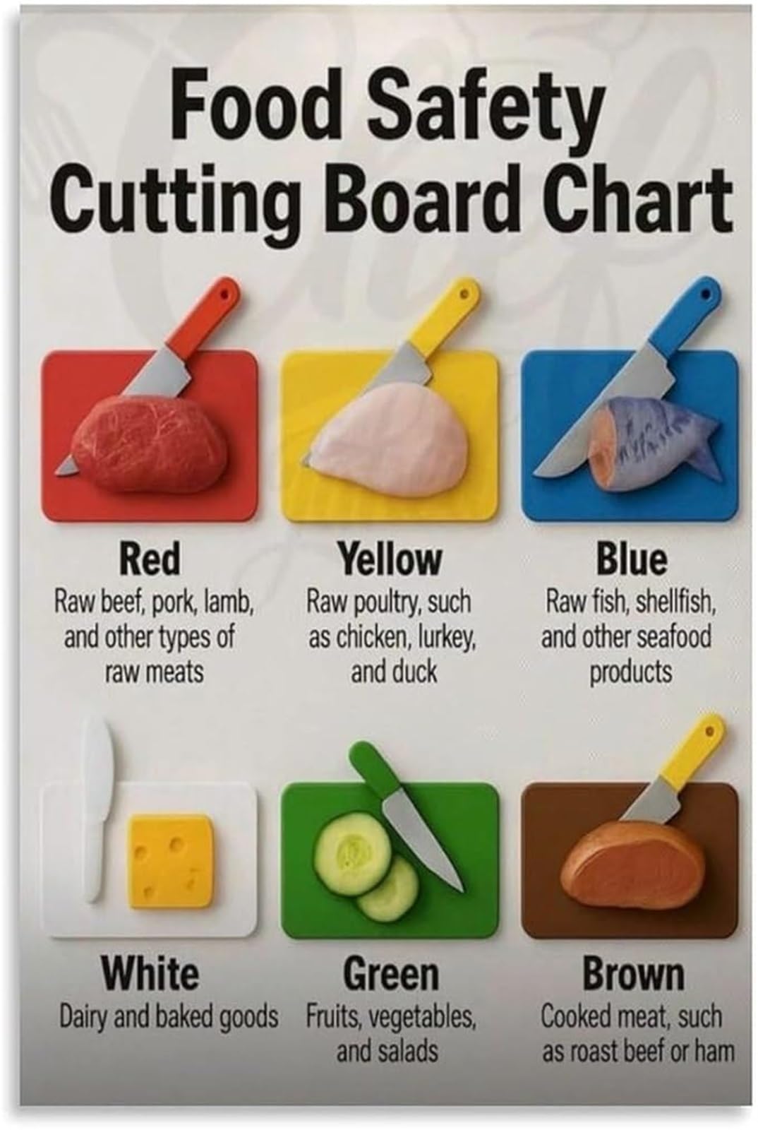 ZDVHOMCB Color Coded Cutting Board Chart Canvas Wall-Art Food Poster for Kitchen Restaurant Decor