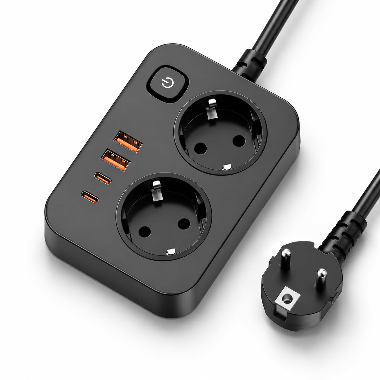 2 Fach Steckdosenleiste mit Schalter, EYMUOBC 6-in-1 Mehrfachsteckdose mit USB-C, Überspannungsschutz mit 2m Verlängerungskabel für Schreibtisch Küche Zuhause und Reisen