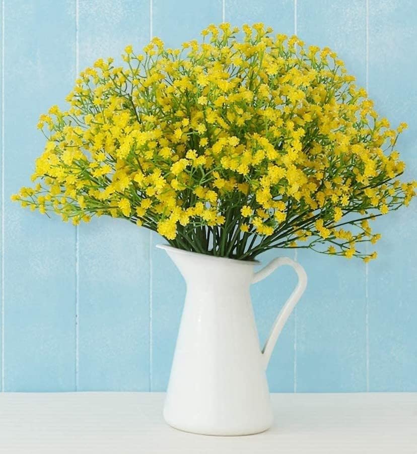 Image of SATYAM KRAFT 40 Pcs Artificial Baby's Breath Flowers (Gypsophila) Bouquet for Gifting, Home Decor, Bedroom, Table Centerpiece, DIY Craft, Wedding Decoration (28.5 cm, Without Vase) (Yellow)