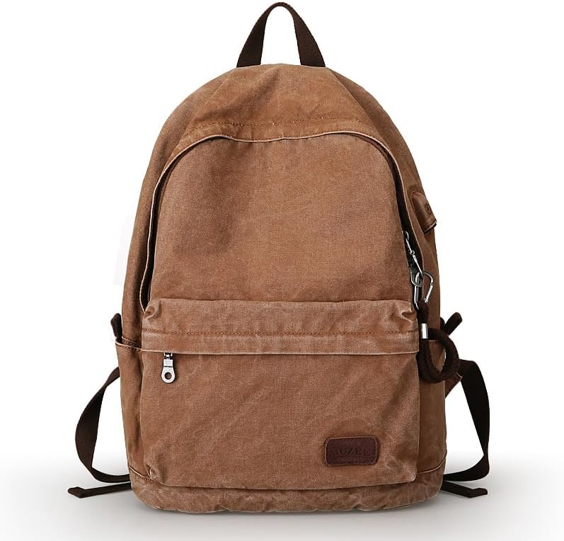 Muzze Canvas Backpack for Women and Men, Lightweight Classic Laptop Backpack with USB Charging Port for School, Travel and Daily Use, Khaki - Image 2