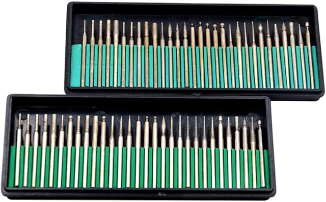 Oudtinz Tm 60 Pcs Diamond Burr Bits Drill Glass Gemstone Metal for Dremel Craftsman Rotary Tool 1/8" Shanks w/Box Tip