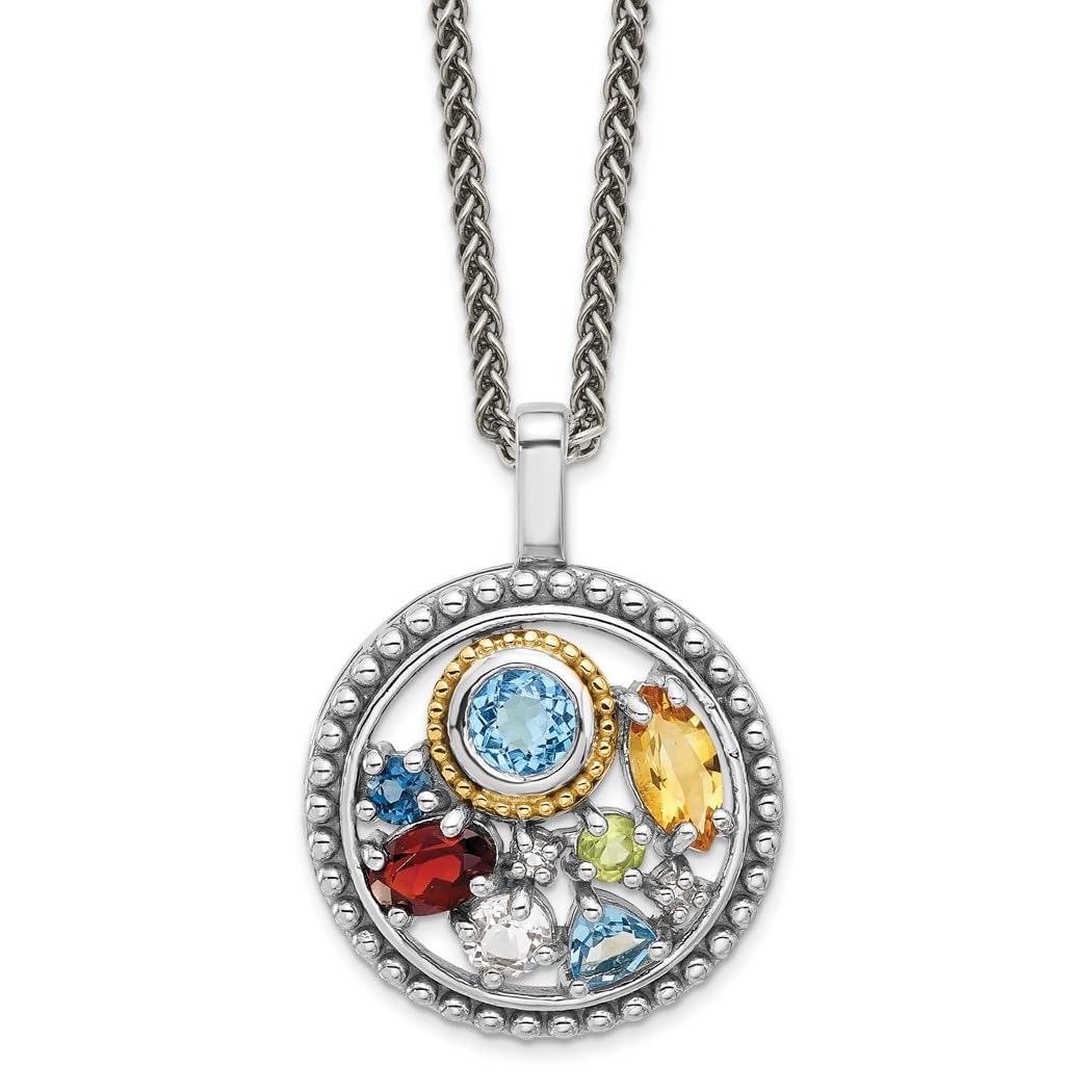 21.6mm Shey Couture 925 Sterling Silver Rhodium Plated With 14k Accent .43 Citrine/.93 Swiss Blue Topaz/.14 Light Blue Topaz/.13 Peridot 46 Centimeters Necklace Pendant-Necklace for Women