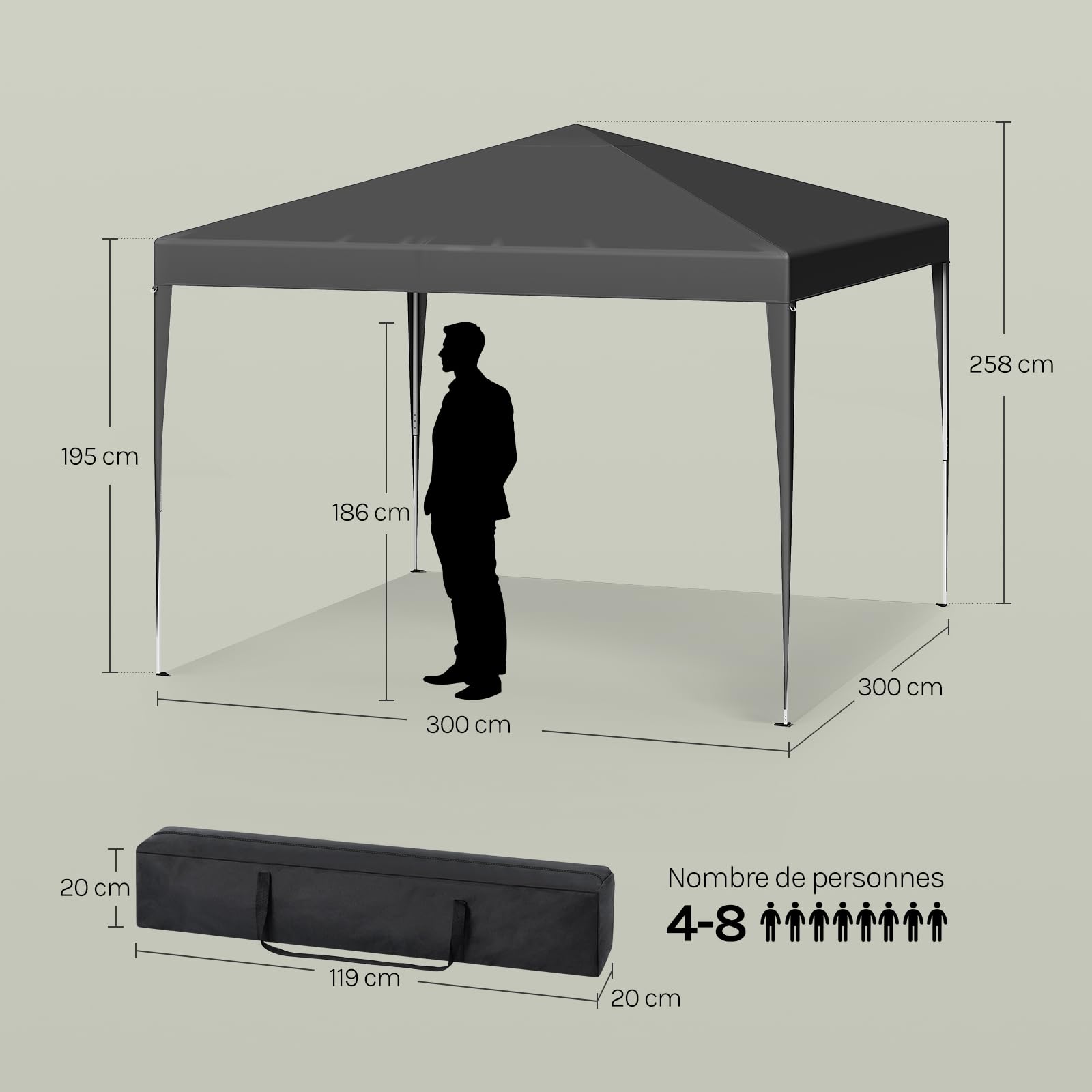 WOLTU Pavillon de Jardin Pliante 3x3m Pop up Gris