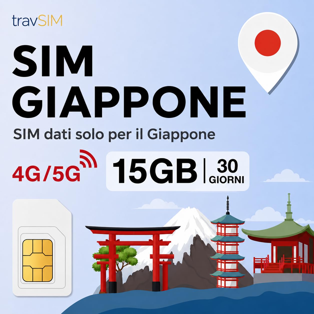 SIM giapponese con 10 GB di dati ad alta velocità 5G/4G | SIM giapponese valida 15 giorni per rimanere sempre connessi | Nessun costo di roaming | Attivazione rapida e funzionalità hotspot | travSIM
