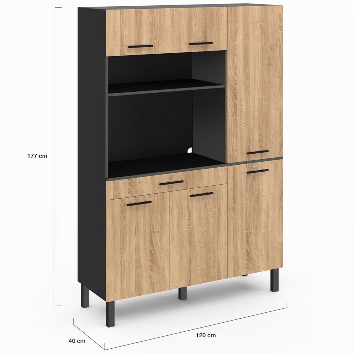IDMarket - Buffet de Cuisine 120 cm CINA Noir et façon hêtre
