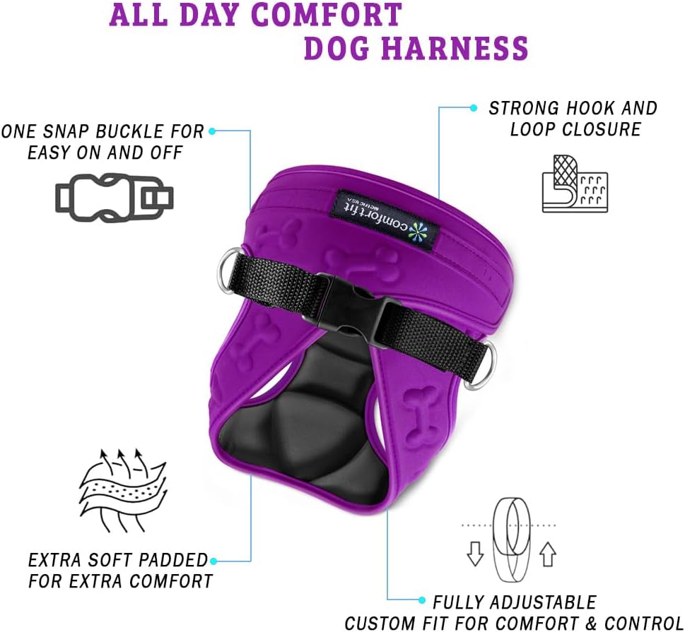 Comfort Fit Dog Harness No Pull with Adjustable Buckles Soft Padded Reflective Choke Step-in Pet Vest with Easy Control Handle for Small Medium Large Dogs & Puppies for Walking Running Training