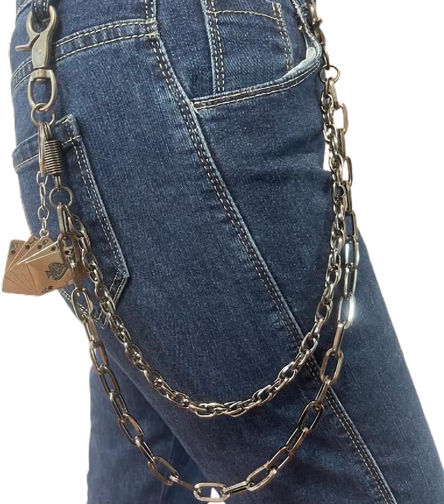 Double-Layer Jeans Chain with Poker Pendant - Gun Black Punk Hip-Hop Pants Chains Decoration, Wallet Chain Streetwear Clothing Accessory for Men Women - Image 5