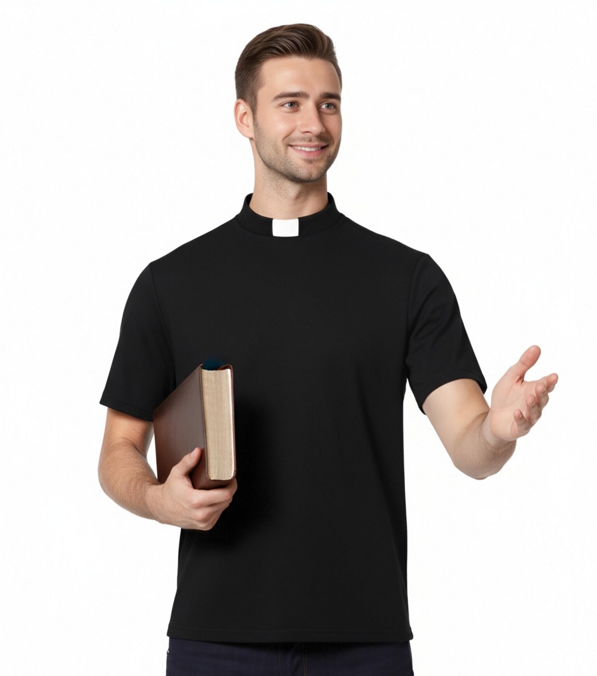 Men's T-Short Sleeves Tab Collar Clergy Minister Priest Outfit Priest Costume Shirt Tops