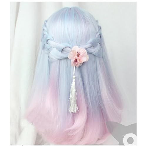 Miniatura 3 de Peluca de cosplay suave de 18 pulgadas, color azul claro, rosa, degradado, estilo japonés Harajuku + gorra sin gorro