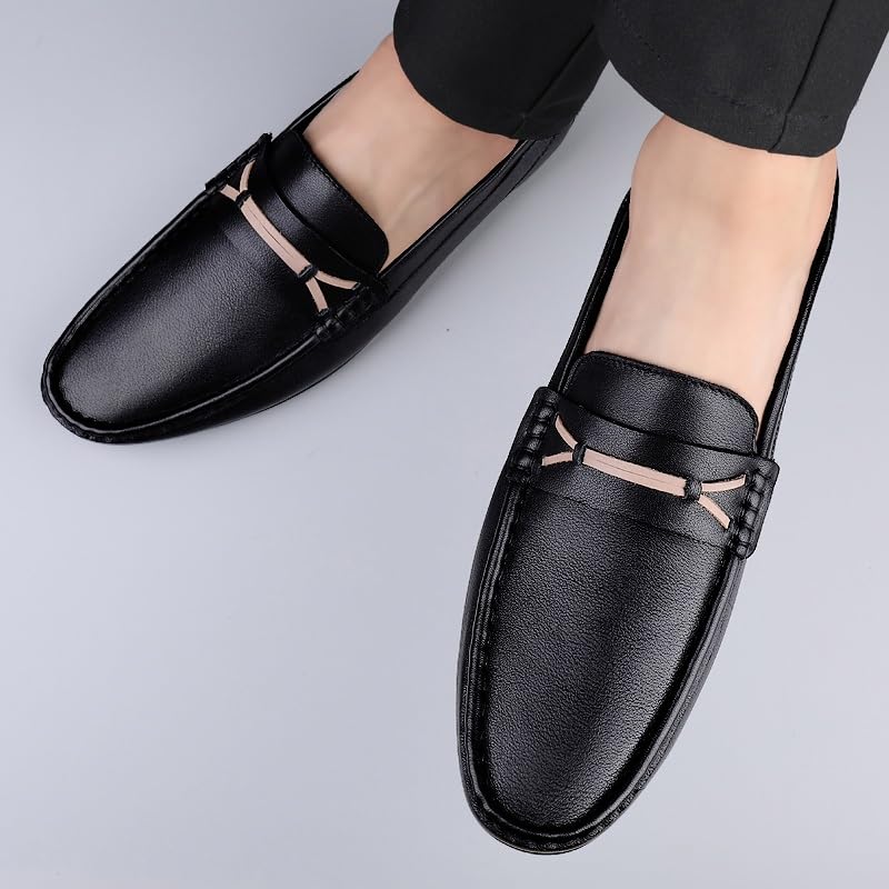 Men's Loafers Shoes Round Toe Leather Penny Loafers Anti-Slip Lightweight Flat Heel Walking Party Slip On4