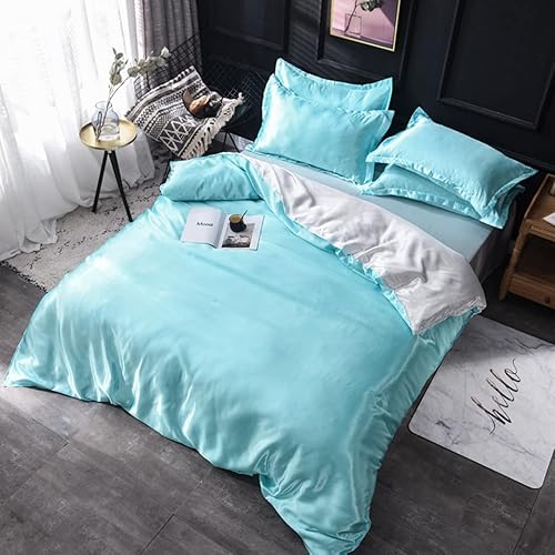 Vista 205 de Feelyou Juego de ropa de cama de satén similar a la seda, tamaño Queen, juego de funda de edredón sedosa rosa de lujo, funda de edredón suave, Multi