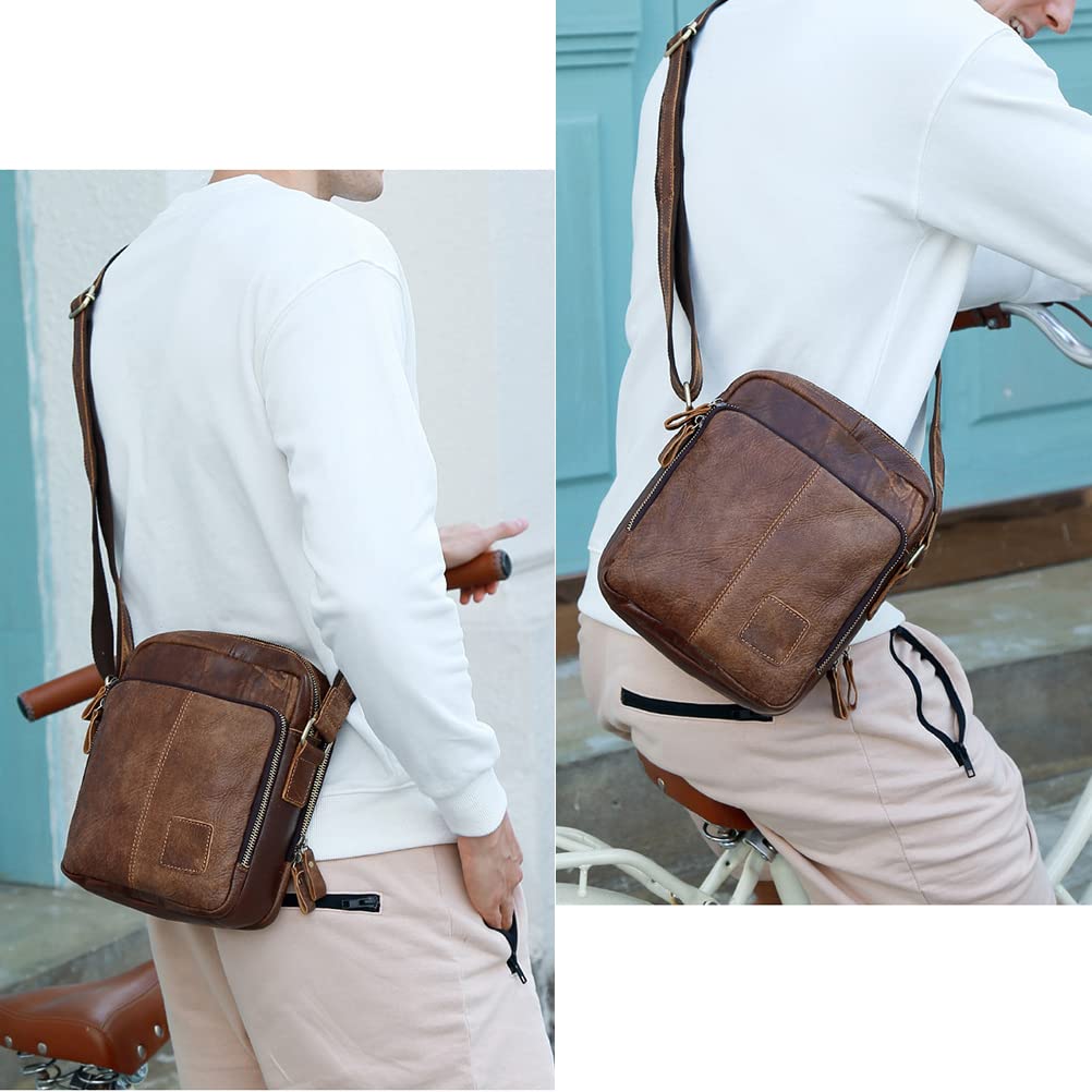 BAIGIO Umhängetasche Herren Leder Schultertasche Vintage Herrentasche Messenger Bag mit Schultergurt für Arbeit Reise Alltagsleben (Dunkelbraun)