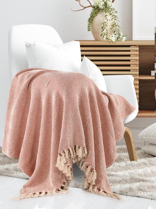 Striped Chevron Throw Blanket | Throw for Sofa, Bedroom & Chair | Blush Pink Throw Blanket | 180 x 130 cm Pack of 1