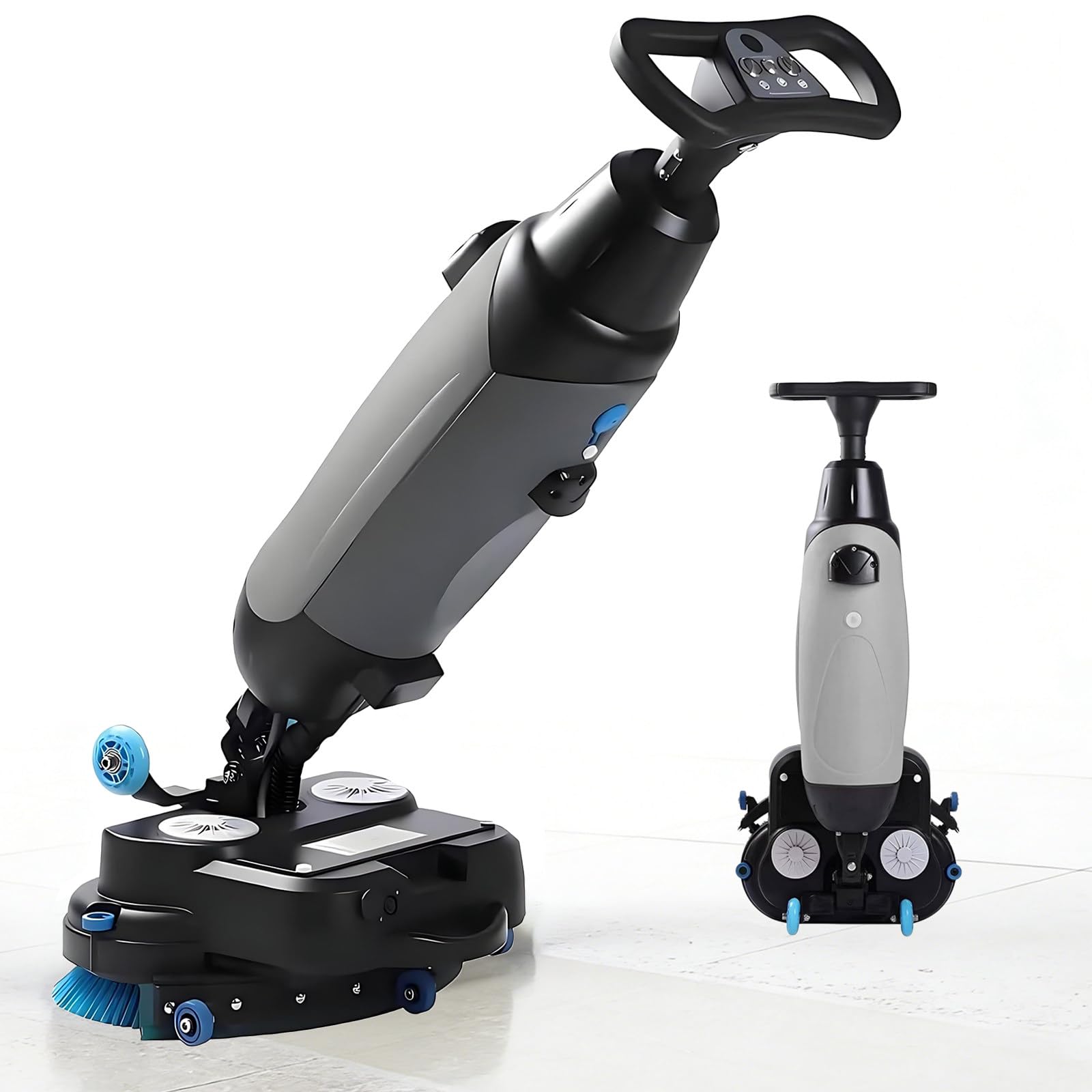 Fregadora de Suelos Inalámbrica, Lavadora de Suelos para el Hogar y Comercios, Máquina de Limpieza de Suelos con Ruedas, Limpieza Profunda de Suelos de Baldosas Cerámicas, Mármol y Madera Gray