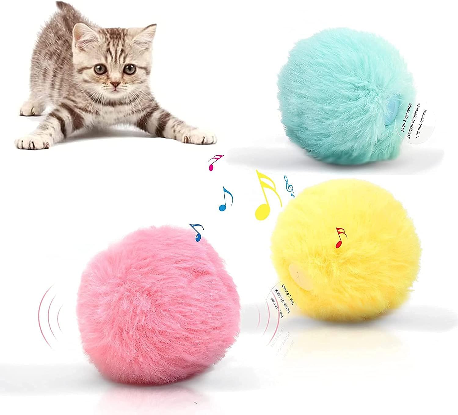 PomeWW Cat Toy Balls, Sing Ball, 3 Pcs, Upgrade Kitten Plush Ball, Newest Lifelike Animal Chirping Sounds-Bird Frog and Cricket,…