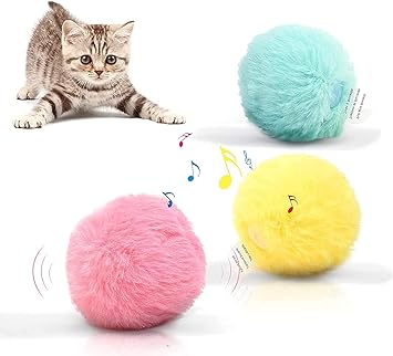 PomeWW Cat Toy Balls, Sing Ball, 3 Pcs, Upgrade Kitten Plush Ball, Newest Lifelike Animal Chirping Sounds-Bird Frog and Cricket, Built-in Catnip, Interactive Cat Kicker Toys for Indoor.