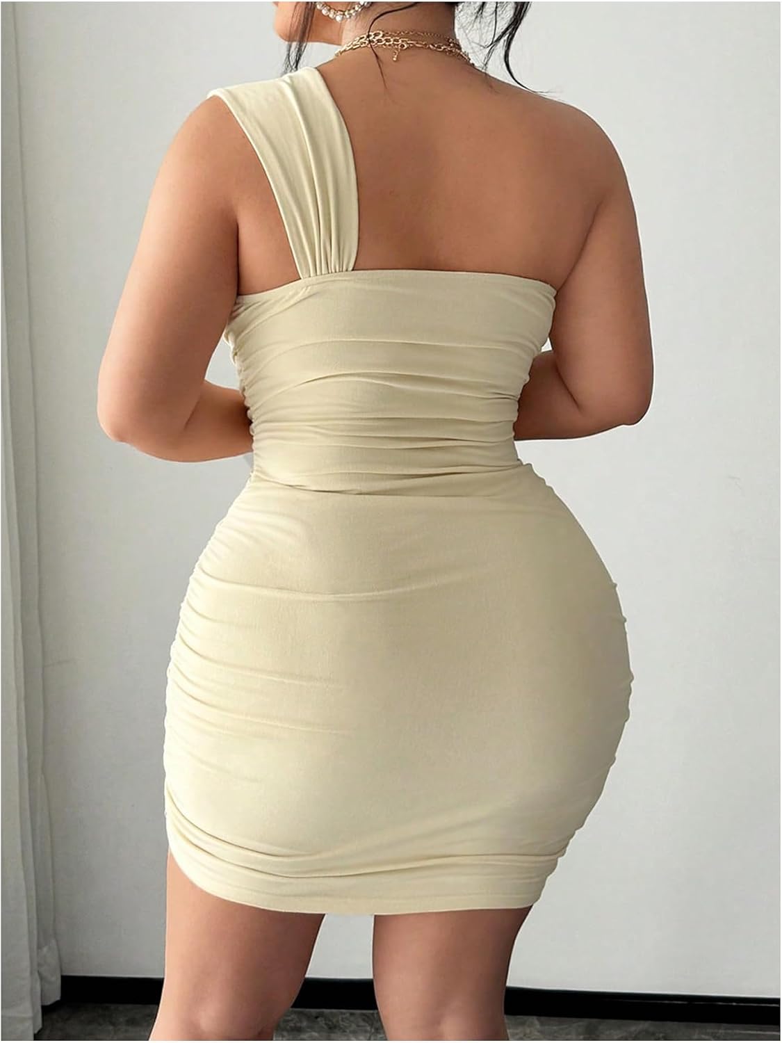 Floerns Women's Plus Size Elegant Floral One Shoulder Dresses Ruched Sleeveless Bodycon Mini Dress - Image 2