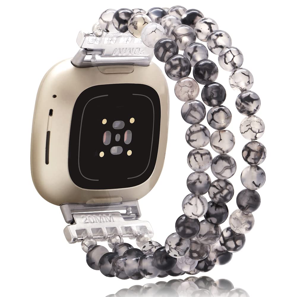 C&L Accessories Bracelets Compatible with Fitbit Versa 3 Bands/Versa 4 Bands/Fitbit Sense 2/Sense Bands for Women Men Beaded Gemstone