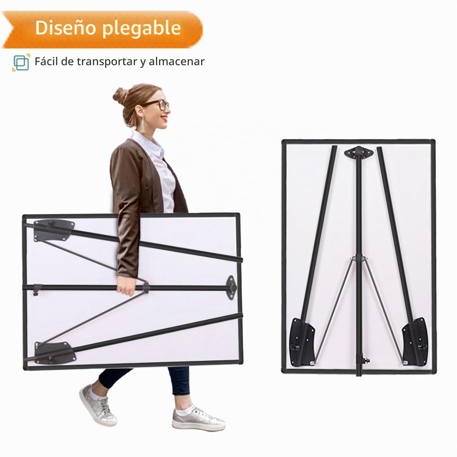 VIZ-PRO Pizarra blanca magnética con caballete y altura ajustable, 90x60 cm, con marco negro, para oficina, escuela y hogar