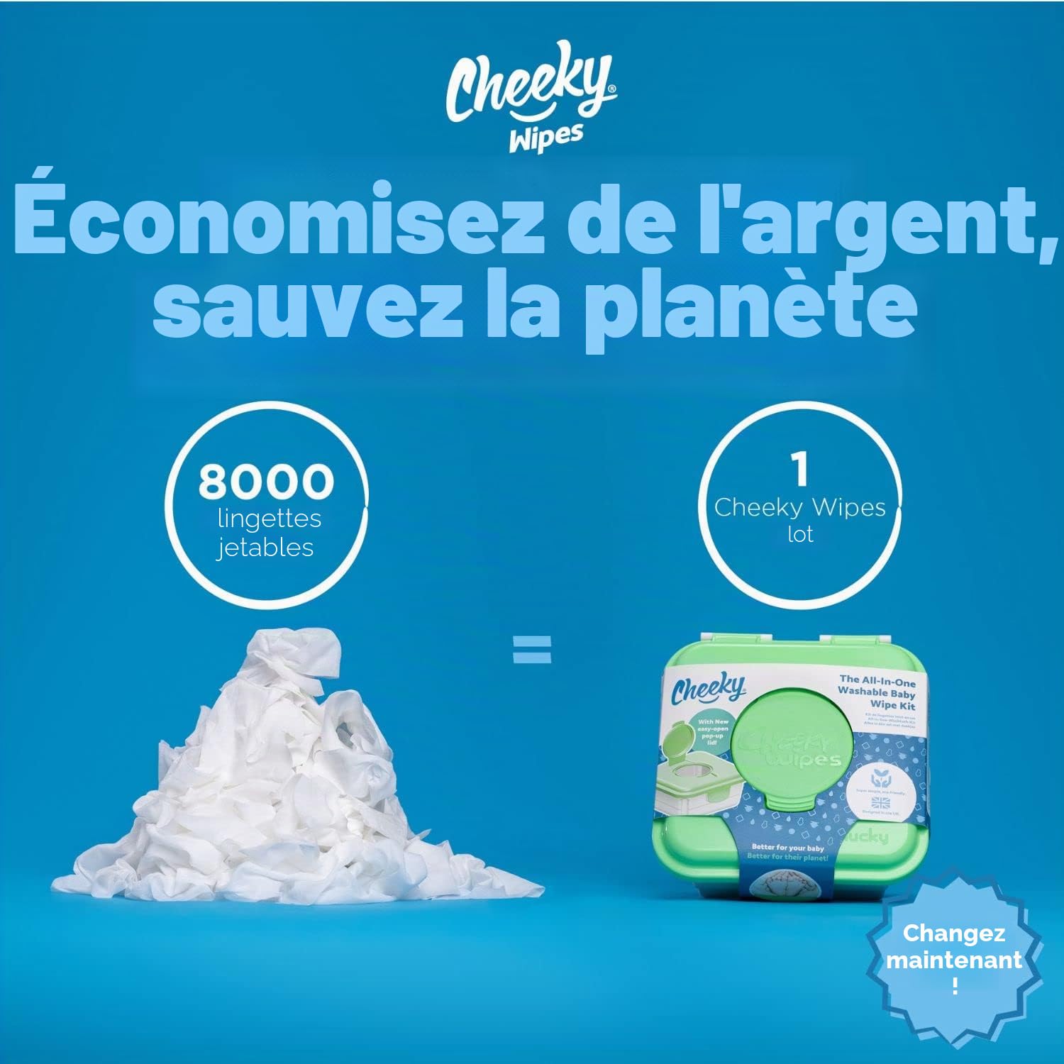 Cheeky Wipes - Lot de 25 blanc lingettes pour bébé en coton é - 15 x 15 cm