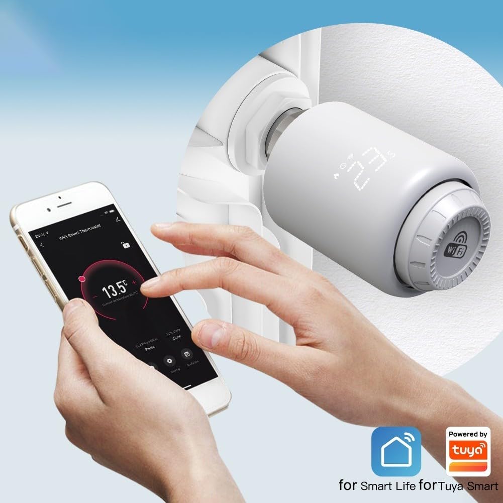Valvole termostatiche WiFi, confezione da 3 valvole di controllo della temperatura per termosifone TRV, programmabili, per sistema di riscaldamento domestico intelligente, con app di controllo e