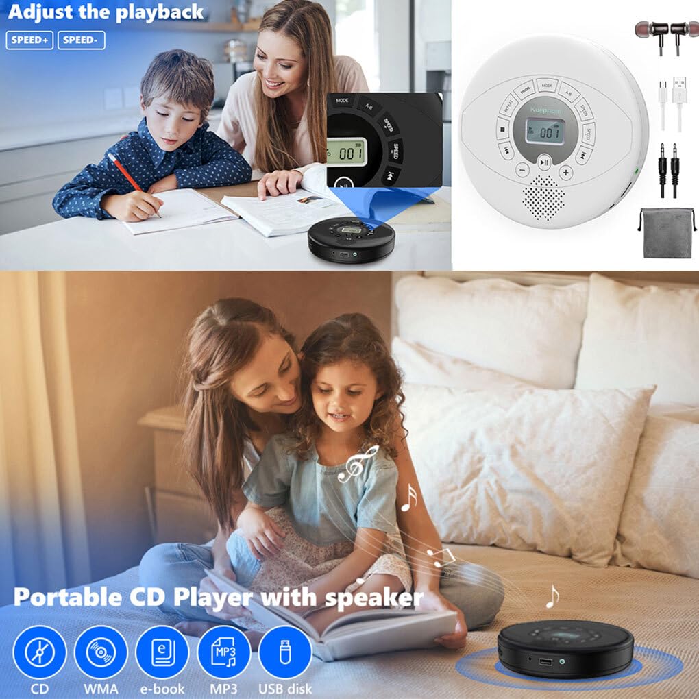 Reproductor de CD portátil con Altavoces y batería Recargable para Coche, hogar, Exterior, Escuchar audiolibros con Bluetooth. Reproductor de CD