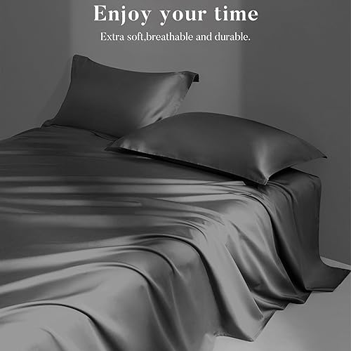 Miniatura 6 de Juego de sábanas de 4 piezas, microfibra suave, transpirable, resistente al encogimiento y a la decoloración, fácil cuidado (tamaño matrimonial,