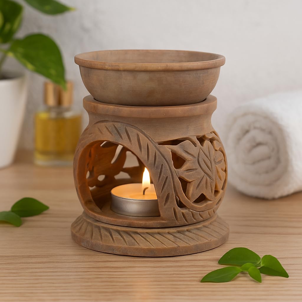 Pure Source India Stoneware Soapstone Oil Diffuser (3 x 3 x 3.5 inch, Brown) Pure Source India Stoneware Soapstone Oil Diffuser (3 x 3 x 3.5 inch, Brown)