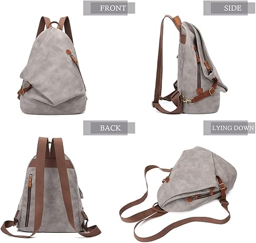 Miniatura 9 de KL928 Mochila vintage de lona  Mochila grande informal para viajes al aire libre, mochila de senderismo para hombres y mujeres, 6882-PU-Leaden