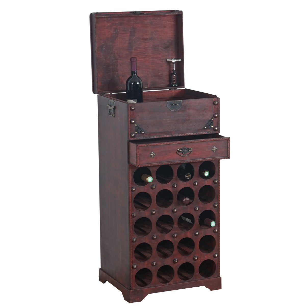 Botellero para vinos y licores de Mendler, estantería para 20 botellas con cajón, estilo colonial