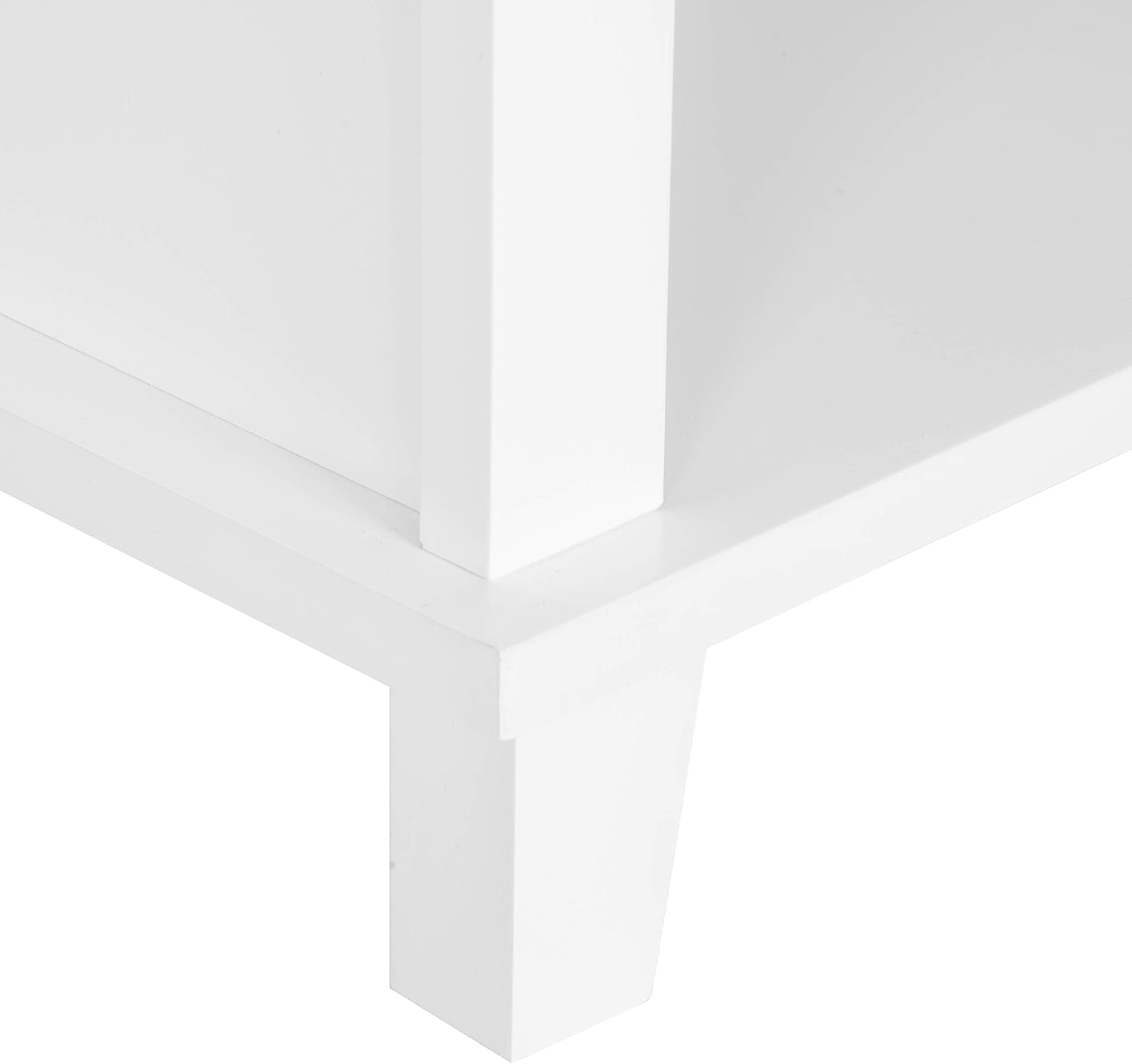 Close-up of the wooden leg and base of the WOLTU nightstand.