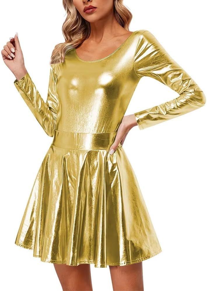 2 Piece Skirt Set Women O-Neck Bodysuits Sexy Mini Pleated Skirt Laser Sissy Skirts Sets