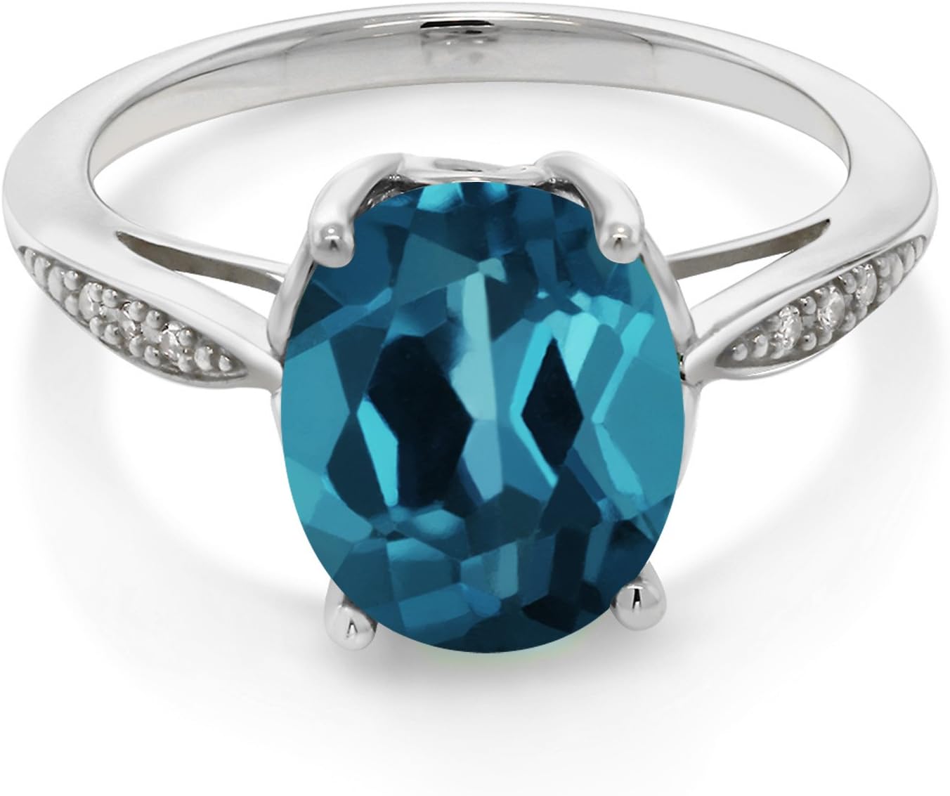 Gem Stone King 14K White Gold 10X8MM Oval Gemstone Birthstone and White Diamond Engagement Ring | Wedding Anniversary Promise Gold Ring For Women | Size 5,6,7,8,9