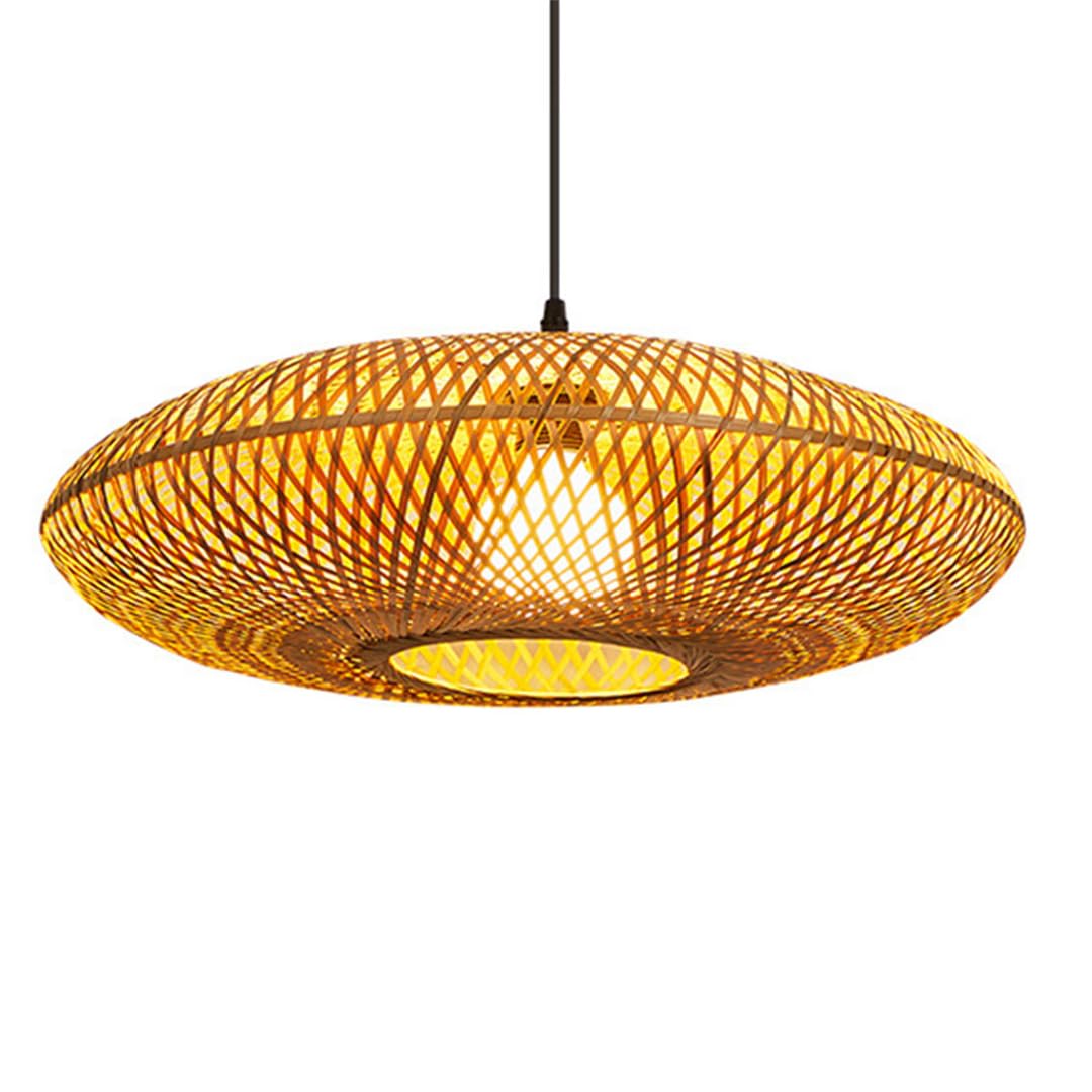 TCHAUSGZOZ Natural Bamboo Wicker Dome Pendant Light Fixture - Adjustable Cord 19.7'' Rattan Hanging Lamp for Kitchen, Dining Room, Bedroom E27/26 Base